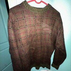 Plaid Knit Sweater - Brown and Green